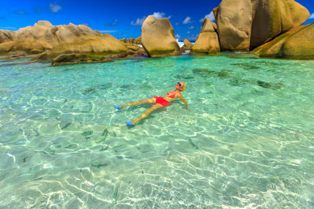 istock Woman at Anse Marron pool 1154024650