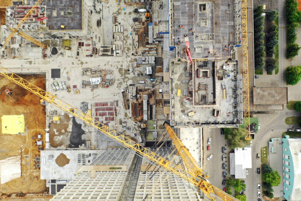 istock Aerial top down view of the skyscraper building construction 1154028364