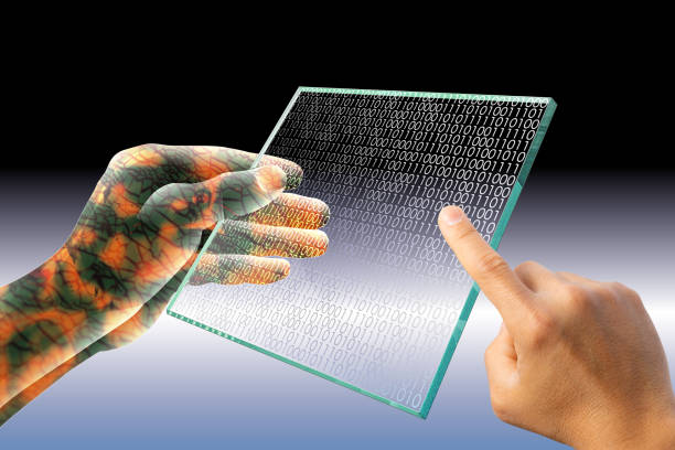 A future that also uses Android, cyborgs and robotsTransparent tablets and smartphones that fold.