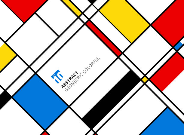 ilustrações, clipart, desenhos animados e ícones de teste padrão colorido geométrico abstrato para a repetição contínua com linhas no fundo branco. - mondrian