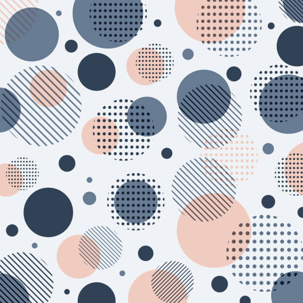추상적인 현대 파란색, 분홍색 도트 패턴 흰색 바탕에 대각선으로 선. - diagonally stock illustrations