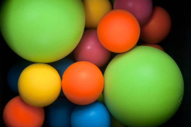 Group of multi colored pilates balls. Full frame close-up view suitable for background purposes..
