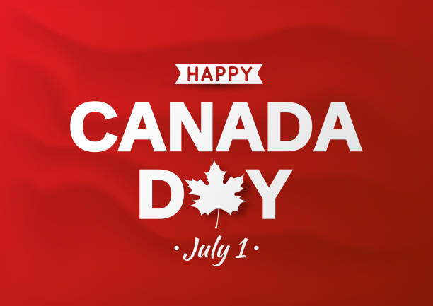 빨간색 물결 모양의 배경에 행복 한 캐나다 데이 카드. 벡터 일러스트입니다. - canada day 이미지 stock illustrations