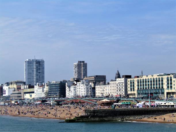 View of Brighton Beach from the Palace Pier. Very Popular Place Among Londoners View of Brighton from the Palace Pier. brighton england stock pictures, royalty-free photos & images