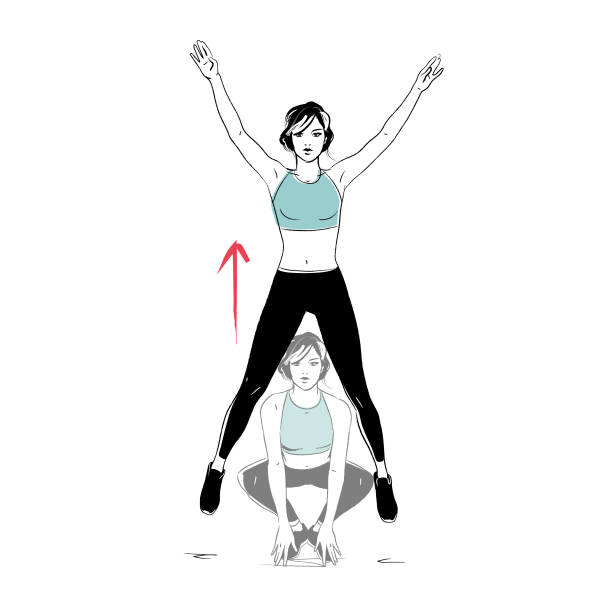 workout - mountain climbers exercise young woman doing exercise - part of series jumping jacks stock illustrations
