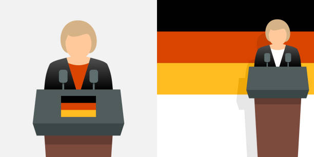 Chancellor of germany and german flag vector art illustration