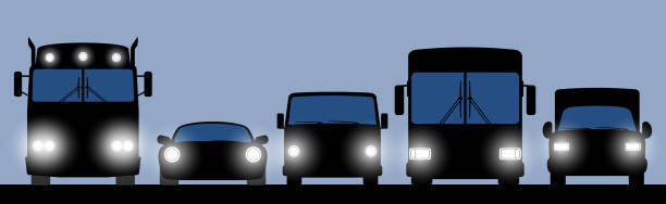 Transportation banner with truck, car, bus and lorry vector art illustration