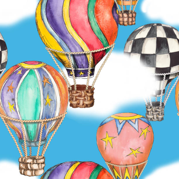 istock Air balloons collections seamless  vintage circus watercolor hand drawn repeatable  pattern  illustration 1154050149