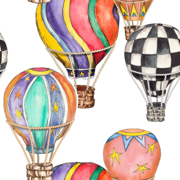 istock Air balloons collections seamless  vintage circus watercolor hand drawn repeatable  pattern  illustration 1154050161