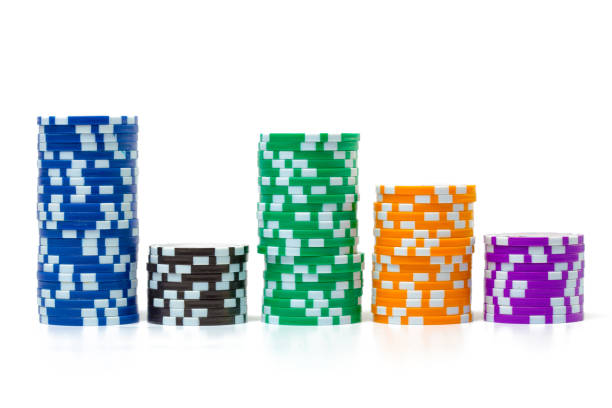 Stacks of poker chips isolated on white background