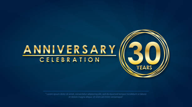 anniversary celebration emblem 30th years. anniversary logo with ring and elegance golden on dark blue background, vector illustration template design for celebration greeting and invitation card anniversary celebration emblem 30th years. anniversary logo with ring and elegance golden on dark blue background, vector illustration template design for celebration greeting and invitation card 30th anniversary stock illustrations