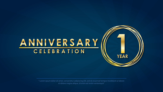 anniversary celebration emblem 1st year anniversary logo with ring and elegance golden on dark blue background, vector illustration template design for celebration greeting card and invitation card