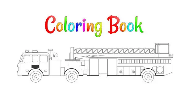 Vector illustration of Fire truck coloring book vector. Coloring pages for kids Vector illustration eps 10.