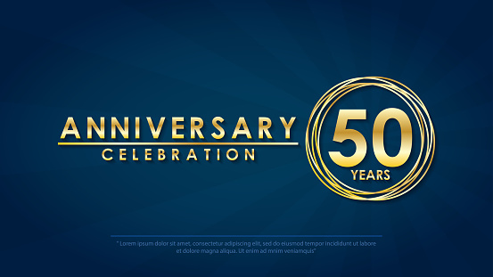 anniversary celebration emblem 50th years. anniversary logo with ring and elegance golden on dark blue background, vector illustration template design for celebration greeting and invitation card