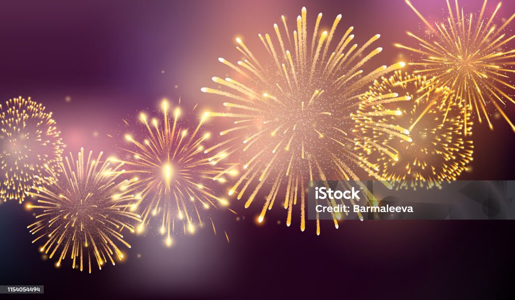 Fireworks Bursting In Various Shapes Firework Explosion In Night ...
