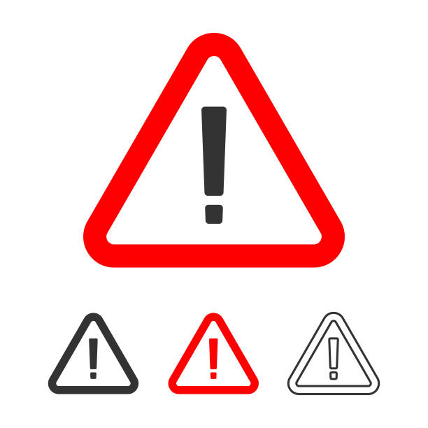 illustrazioni stock, clip art, cartoni animati e icone di tendenza di icona di avviso, segno punto esclamativo nel design piatto del triangolo rosso. - road warning sign