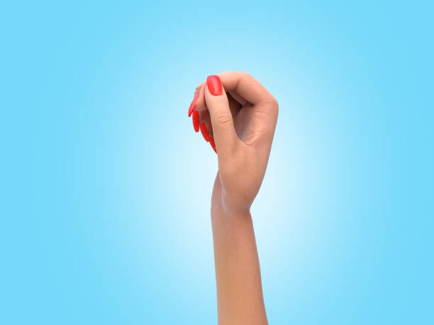 istock female hand in a static pose holding a sheet or card d render on blue gradient 1154054633