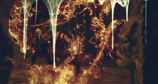 istock Ultimate halloween horror scene in hell fire with walking dead zombies. 1154056415