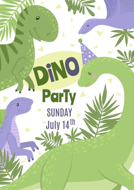 Vector Birthday Party Invitation with cute dinosaurs. Birthday Party Invitation with cute dinosaurs. Vector illustrations dinosaur birthday stock illustrations