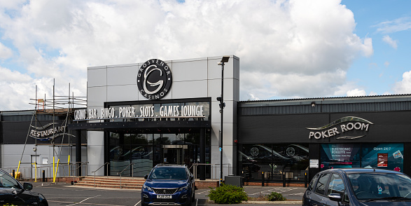 Reading, United Kingdom - May 27 2019:   The frontage and car park of Grosvenor Casino on Basingstoke Road