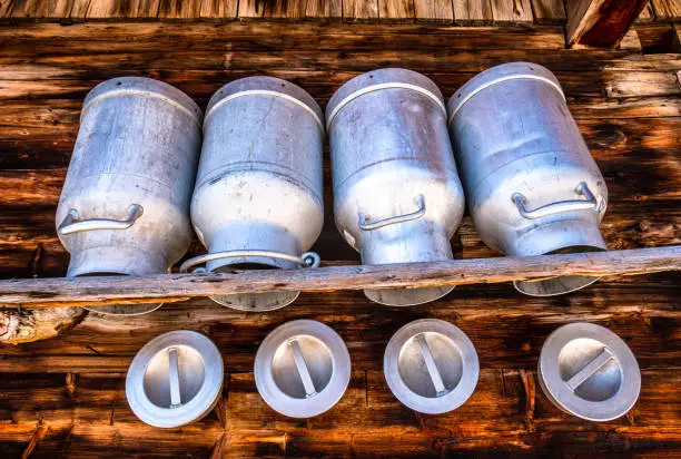 old milk cans at a farm