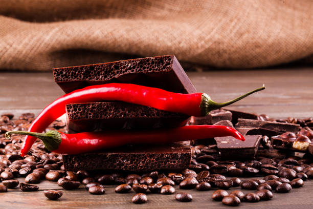 istock Red pepper and dark chocolate on coffee beans 1154061123