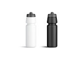 Blank black and white plastic sport bottle mockup, front view