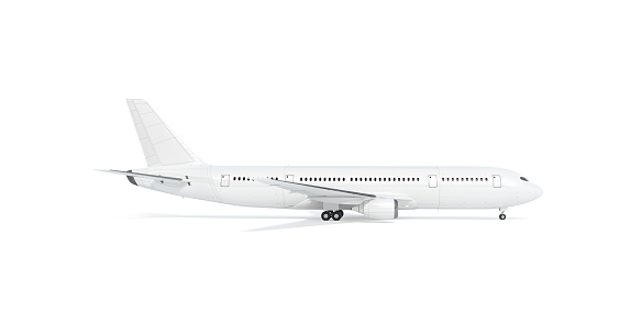 Stand de maqueta de avión blanco en blanco, perfil, aislado photo