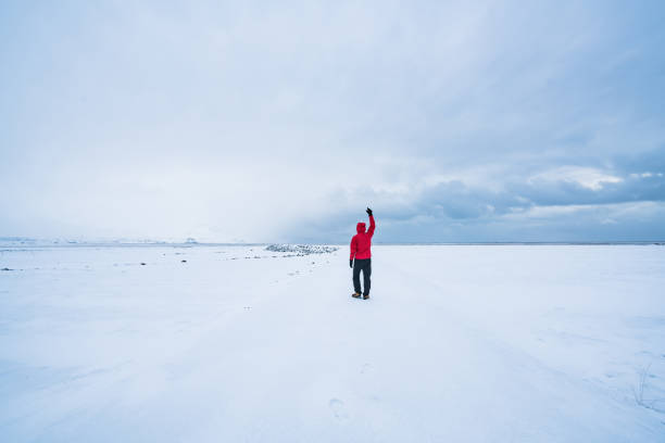 istock Hiking man arms open facing to the Tranquil Scene 1154067638