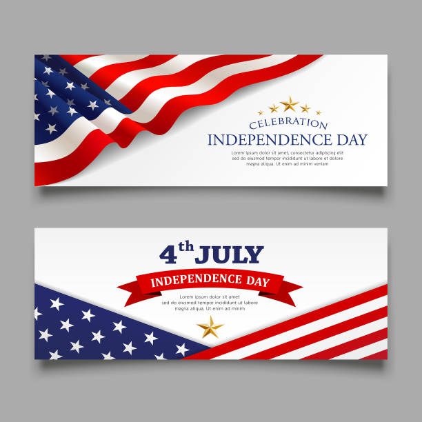미국 독립 기념일 배너 컬렉션의 축 하 깃발 - patriotism fourth of july backgrounds american flag stock illustrations