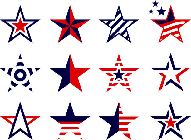 патриотизм концепции звезды набор - американская культура stock illustrations