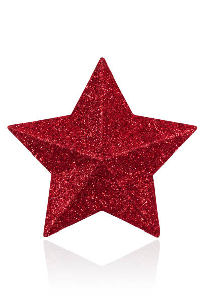 istock Red glitter star shaped christmas decoration isolated on white with path 1154070726