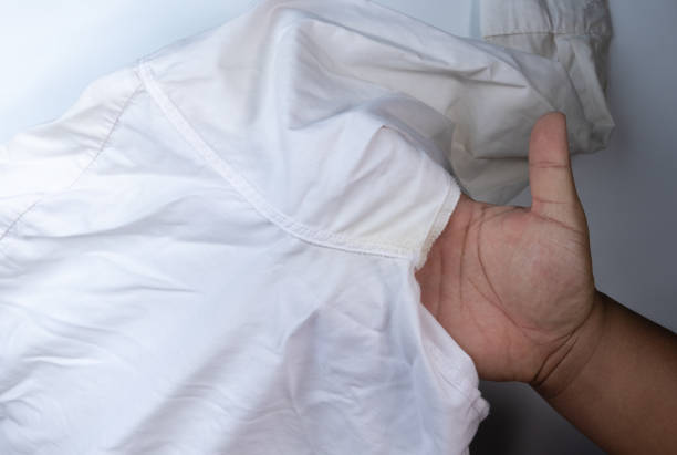 yellow dirty stain sweat on white armpit shirt