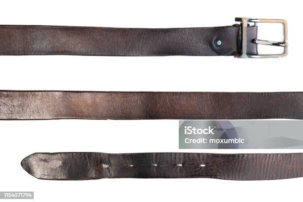 Old Black Leather Belt On White Background Stock Photo - Download Image Now - Strap, Leather, Belt