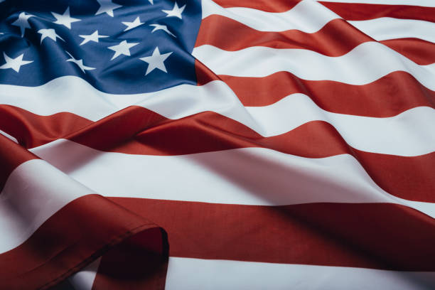 istock Closeup of ruffled American flag 1154072763