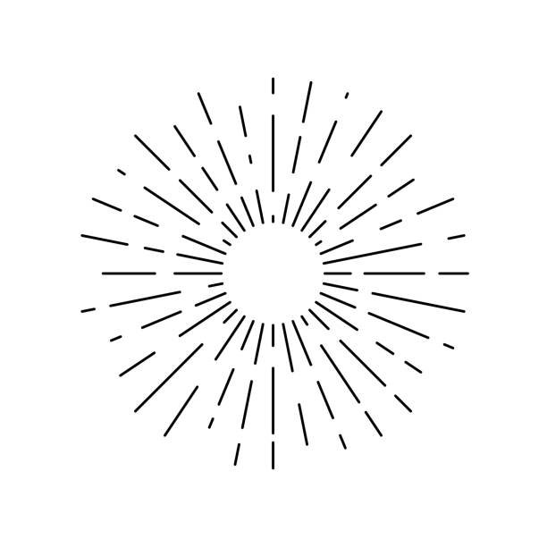 Rays sun Sun rays drawn symbol. Sunlight linear icon isolated on white background. Vector illustration halo stock illustrations