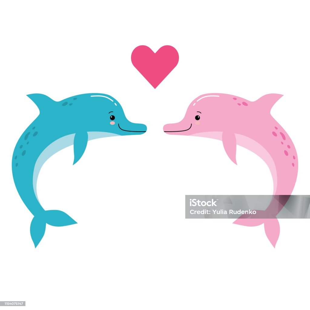 Hình Minh Họa Vector Dễ Thương Của Hai Con Cá Heo Đang Yêu Với ...