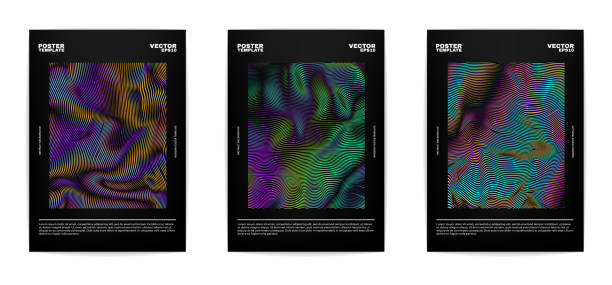 Set of modern abstract covers Set of modern abstract posters. Covers collection. Colorful bright stripes, vivid gradients. Vector, isolated, eps 10. hologram illustrations stock illustrations