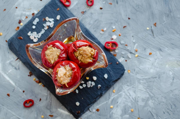 Hot spicy peppers stuffed with tuna