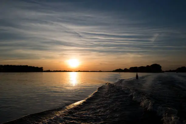 Sunset from a boat on the Elbe