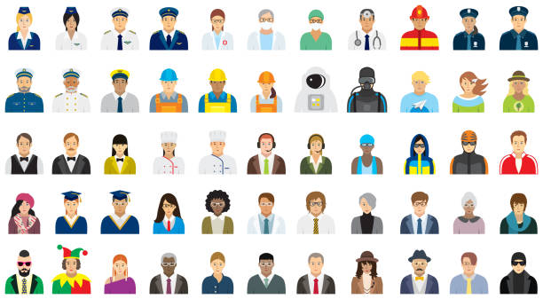 people-icon-set (option gesicht)-verschiedene berufe. - trikot stock-grafiken, -clipart, -cartoons und -symbole