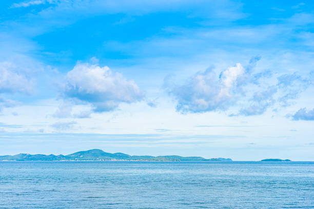 istock Beautiful panoramic landscape or seascape ocean with white cloud on blue sky for leisure travel in holiday 1154083503