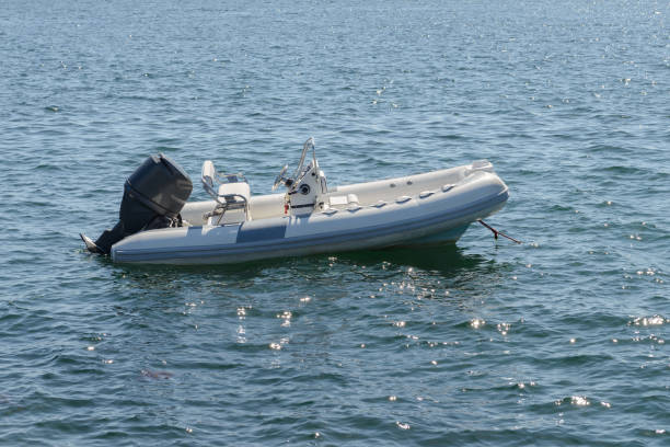 istock inflatable motor boat at sea at anchor 1154083547