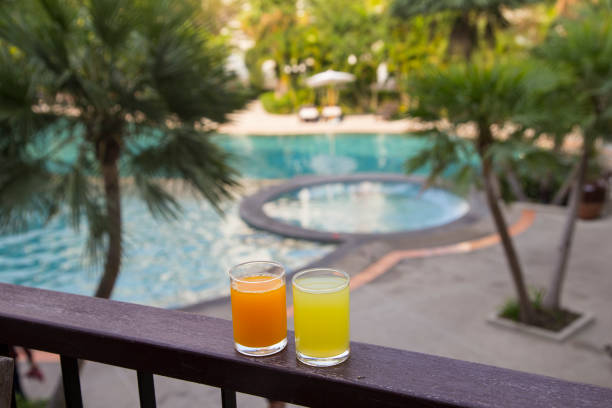 istock Orange juice around a swimming pool 1154091104