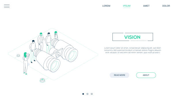 Business vision - line design style isometric web banner vector art illustration