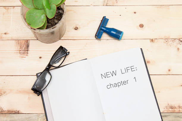 istock New life: chapter 1 on open book on wooden table 1154098996