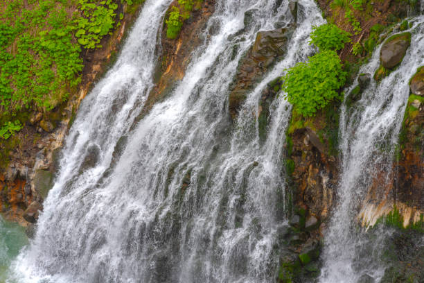 Shirahige Waterfalls Shirahige-no-taki Waterfalls and the Tokachi river in Biei, Hokkaido, Japan kamikawa district ishikari stock pictures, royalty-free photos & images