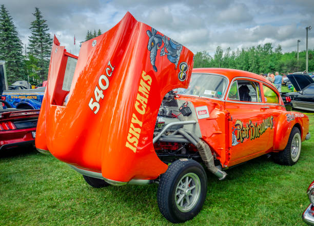 Gasser styled 1952 Chevy drag racer Moncton, New Brunswick, Canada - July 8, 2017 :  Gasser styled 1952 Chevrolet drag racer hot rod parked in Centennial Park during 2017 Atlantic Nationals Automotive Extravaganza. 1952 stock pictures, royalty-free photos & images