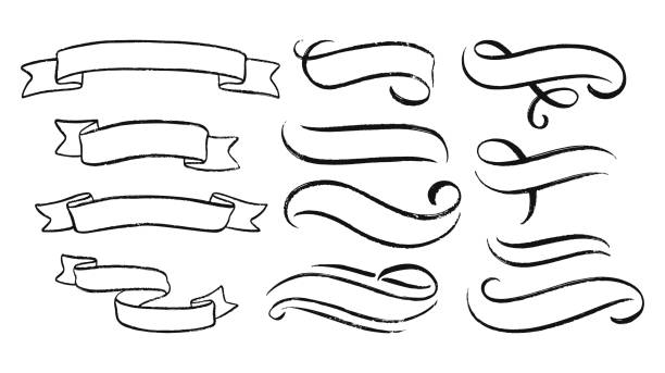 abstrakte bänder und andere elemente im handgezeichneten stil für konzeptdesign. doodle illustration. vector vorlage - symbol art design paintbrush stock-grafiken, -clipart, -cartoons und -symbole