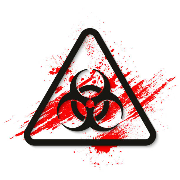 biohazard-gefährliches schild auf blutigem hintergrund vektorabbildung - toxic waste biochemical warfare biohazard symbol dirty stock-grafiken, -clipart, -cartoons und -symbole